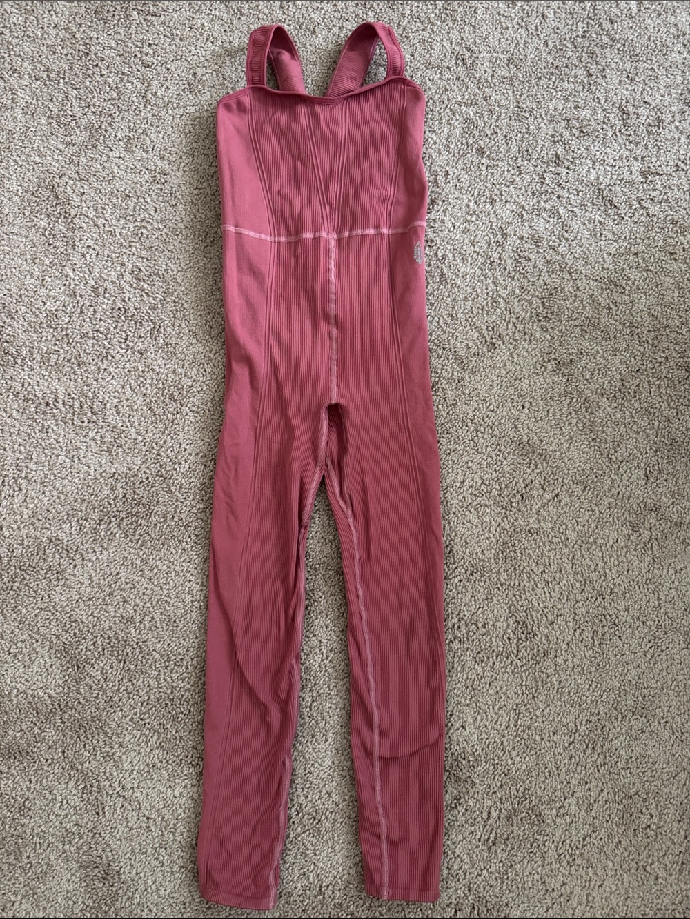 FP Movement by Free People Dusty Rose Ribbed Strap Jumpsuit